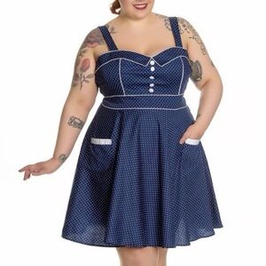 Hell Bunny Navy Blue Polka Dot Dress